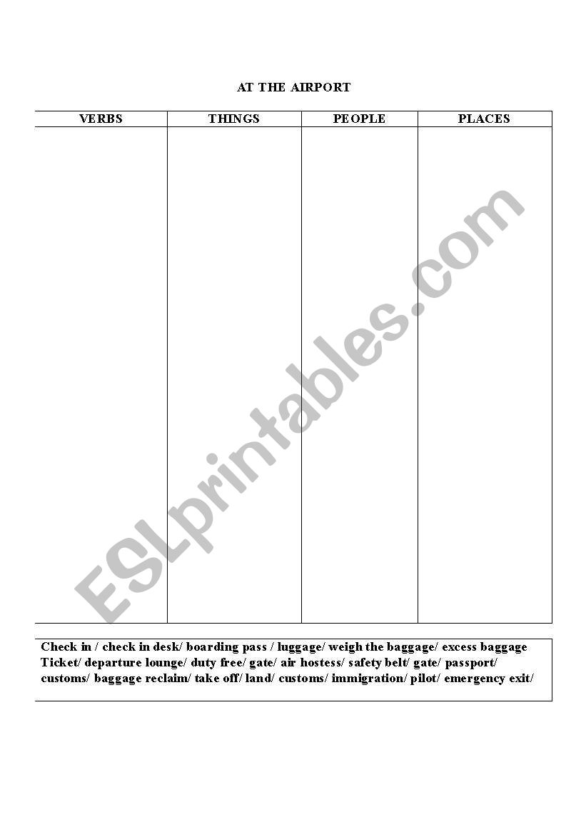 At the airport worksheet