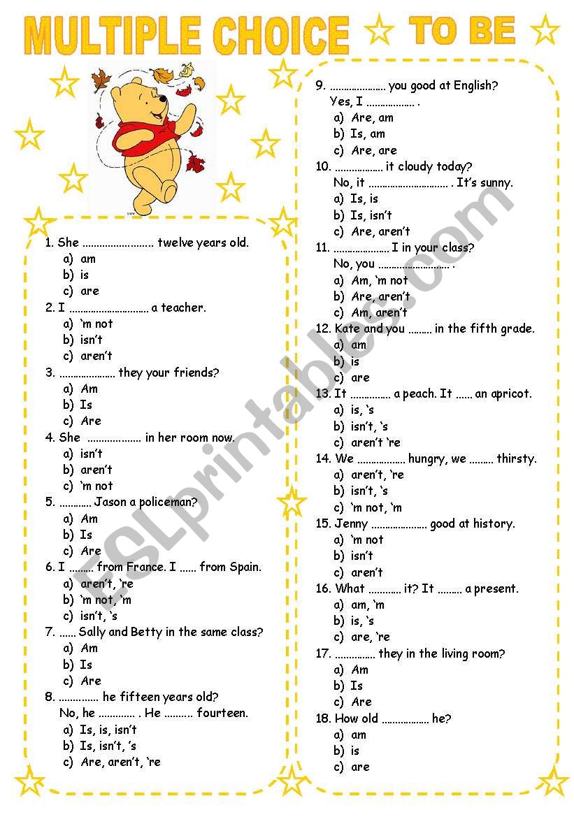 MULTIPLE CHOICE (8) TO BE worksheet