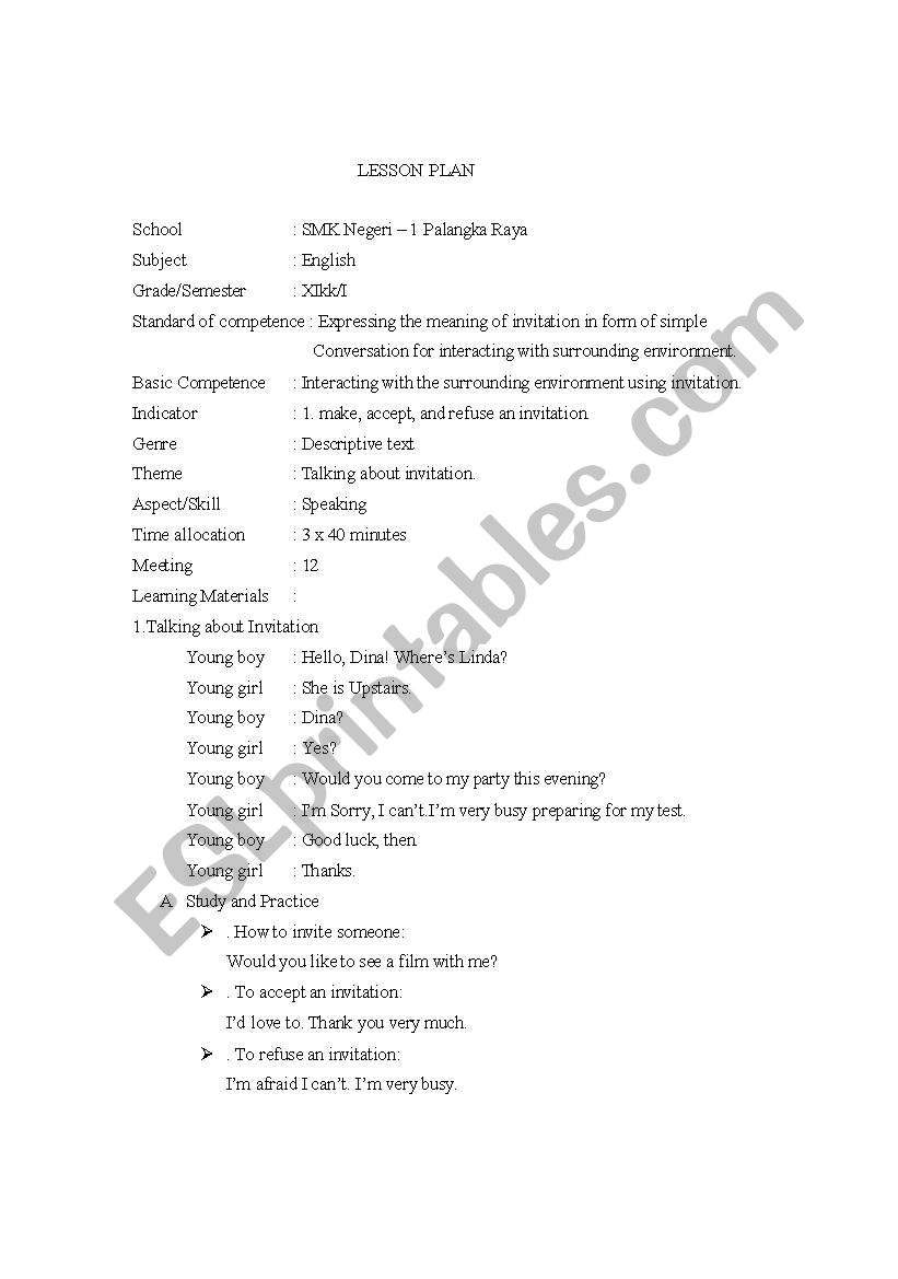 Lesspn Plan worksheet