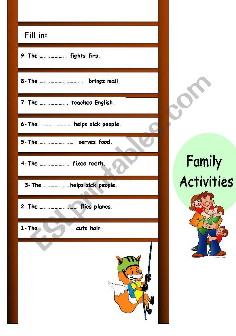 family activities worksheet