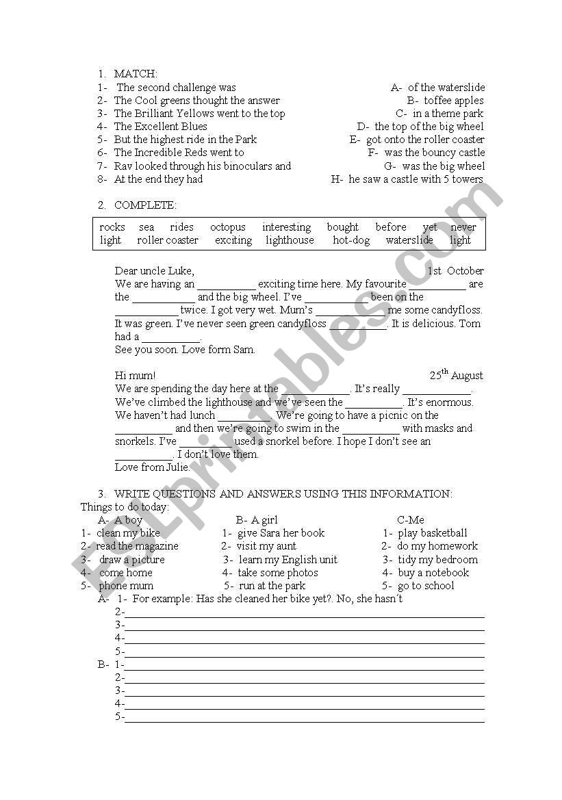 THEME PARKS worksheet