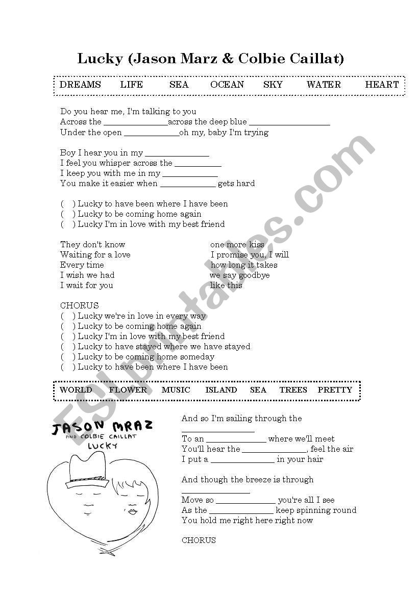 Lucky by Jason Marz worksheet