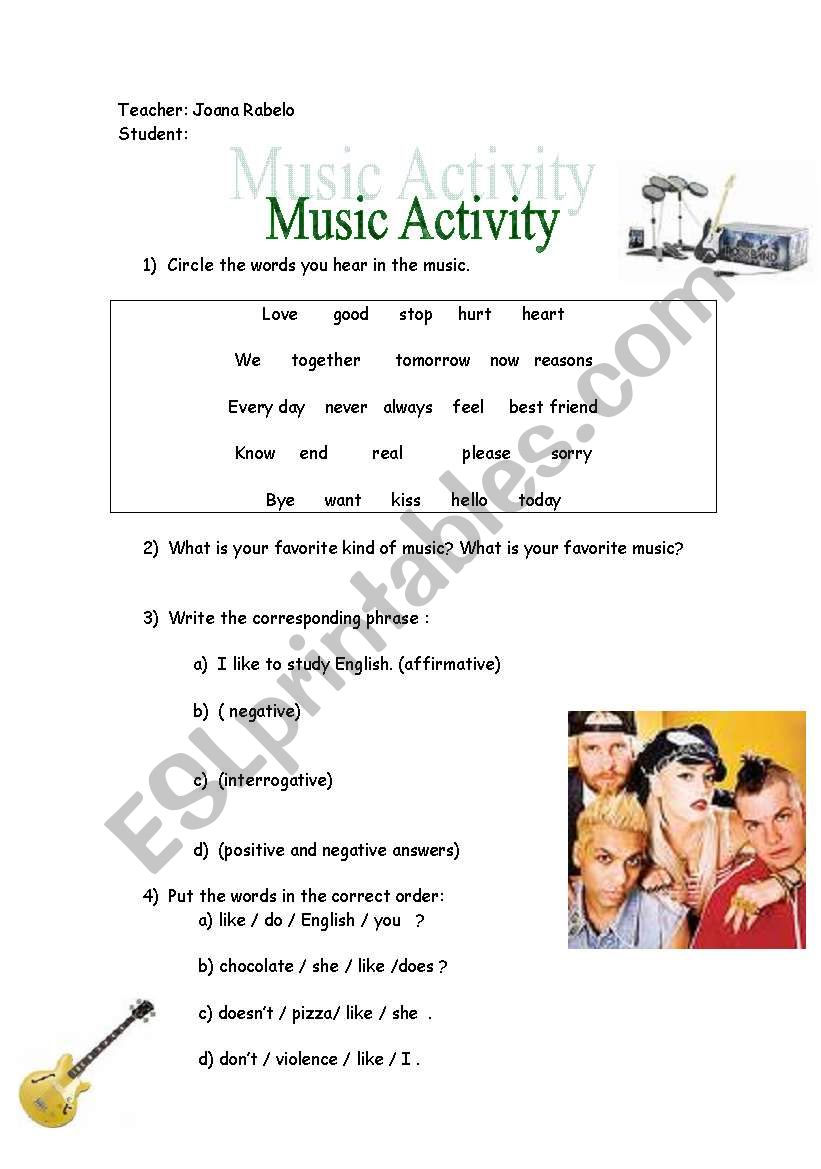 Simple Present with music worksheet