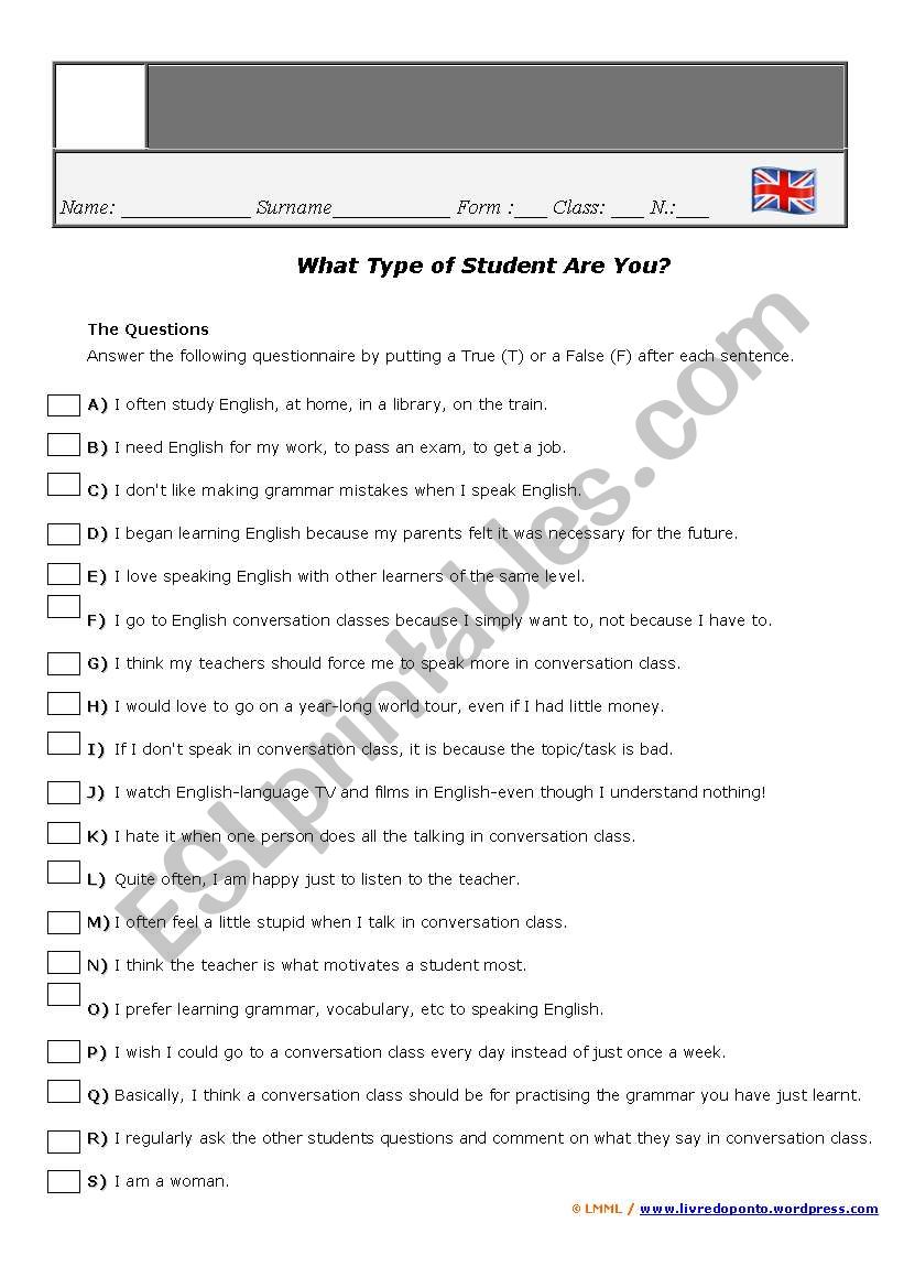 What Type of Student are You? worksheet