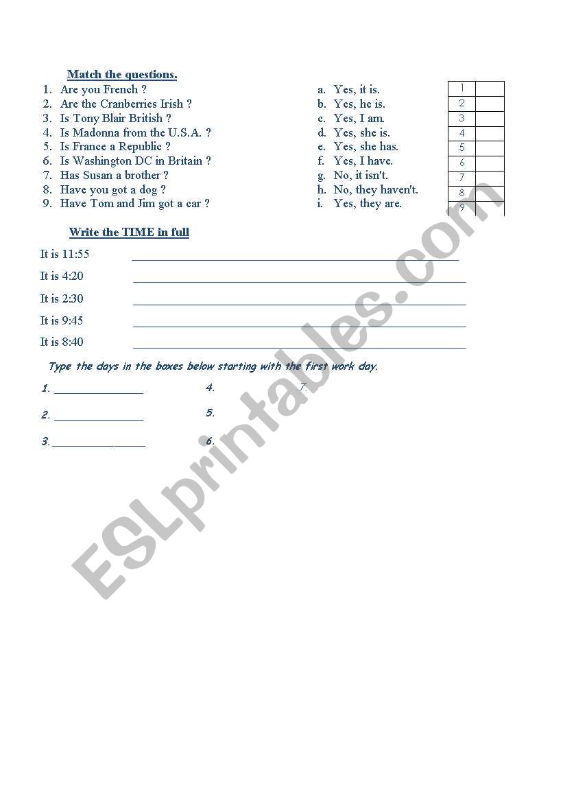 test beginner worksheet