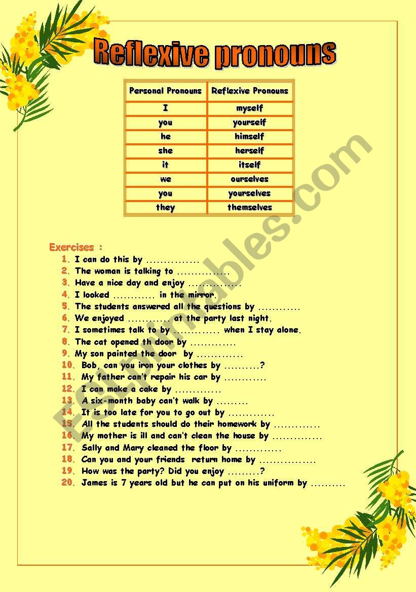 Reflexive Pronouns worksheet