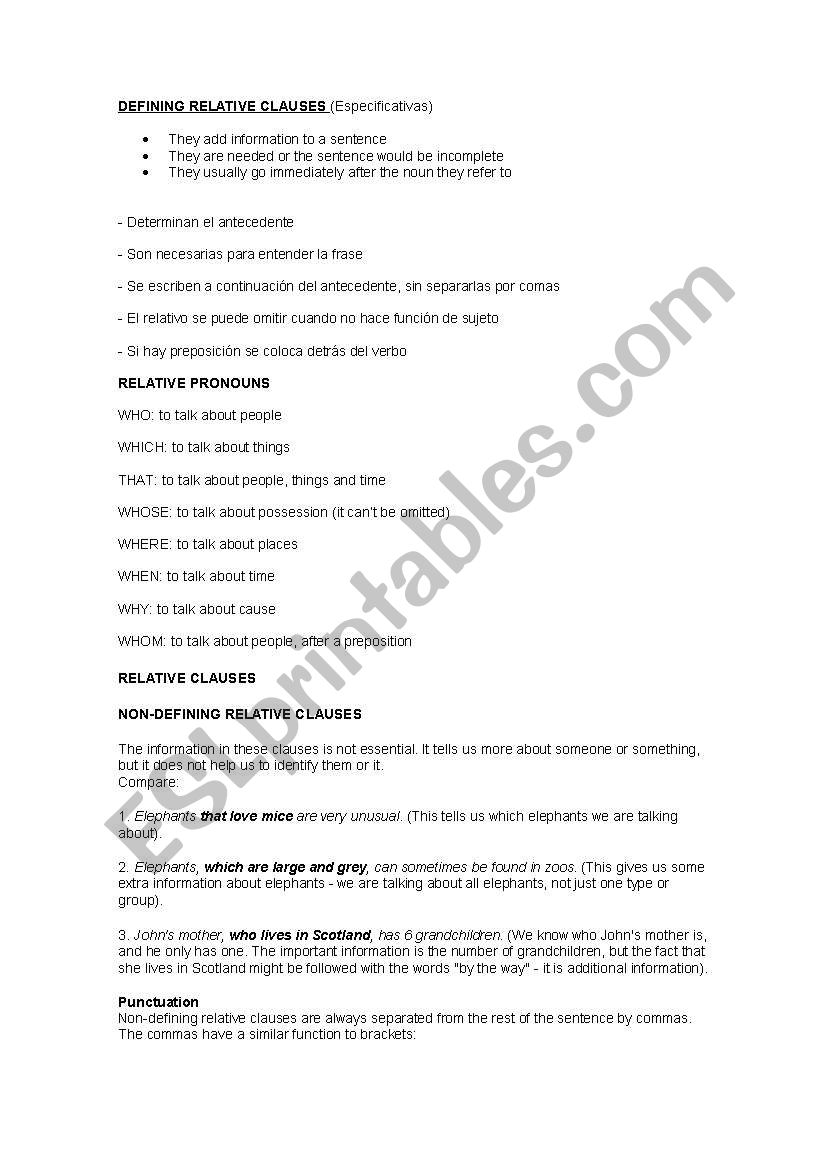relative clauses worksheet