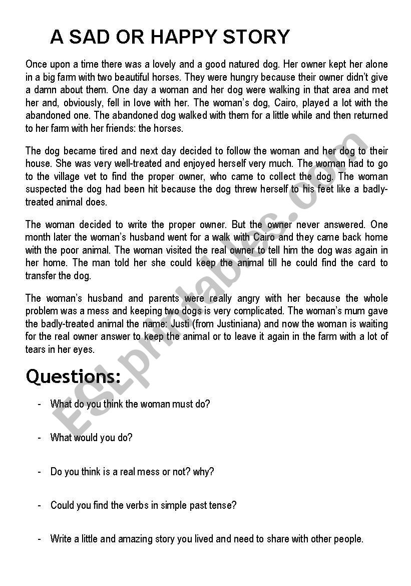 A sad or happy story worksheet