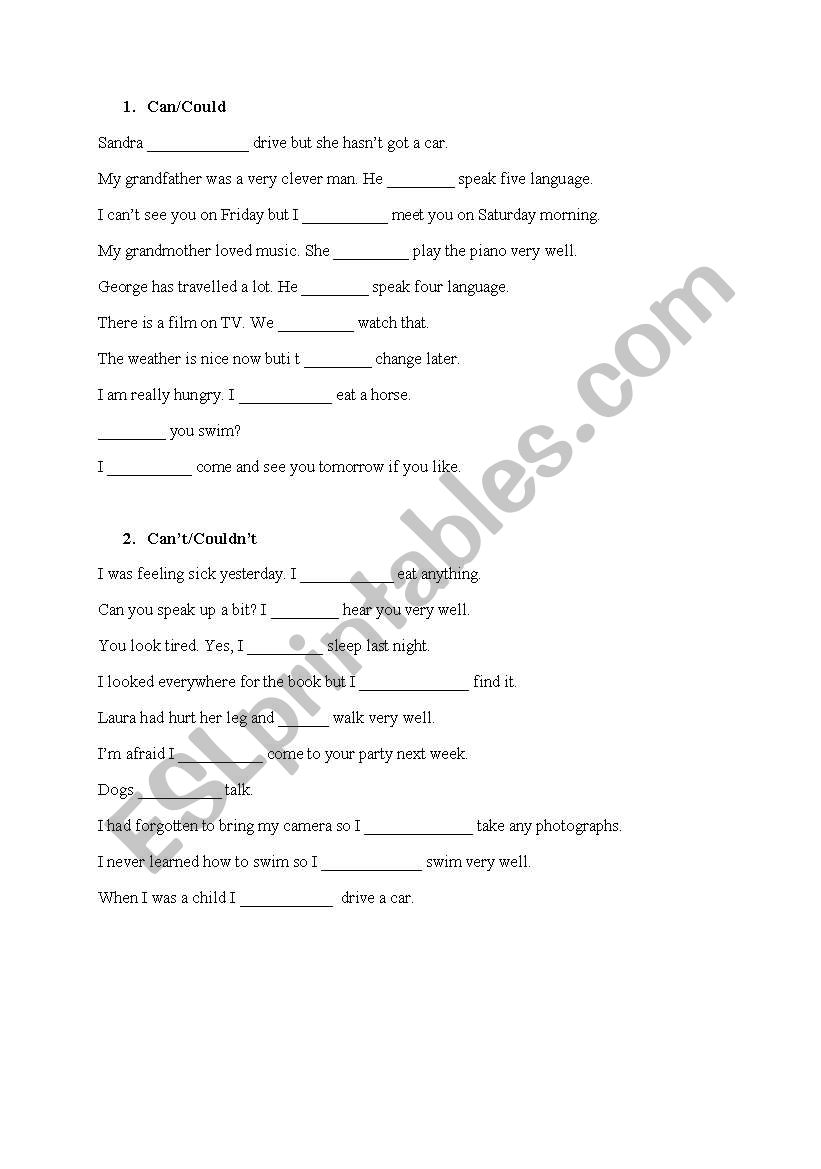 can/could worksheet