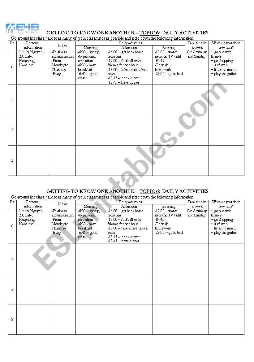 Speaking activity - everyday activities