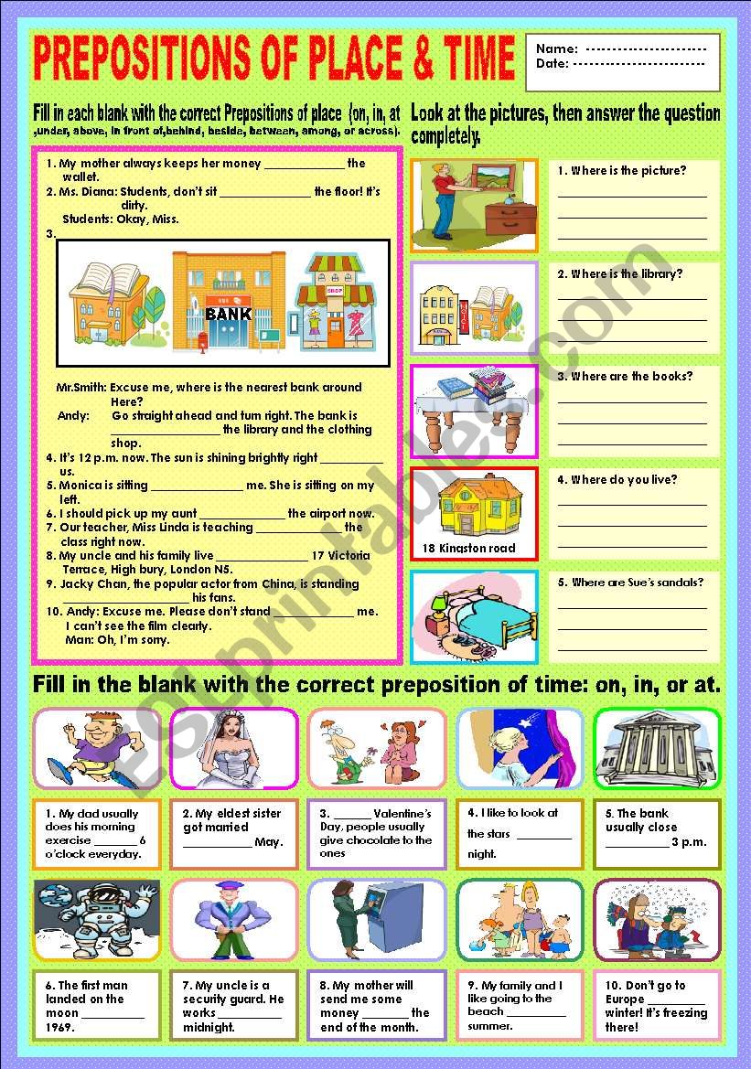 Prepositions of place and time (Review) - ESL worksheet by Ayrin