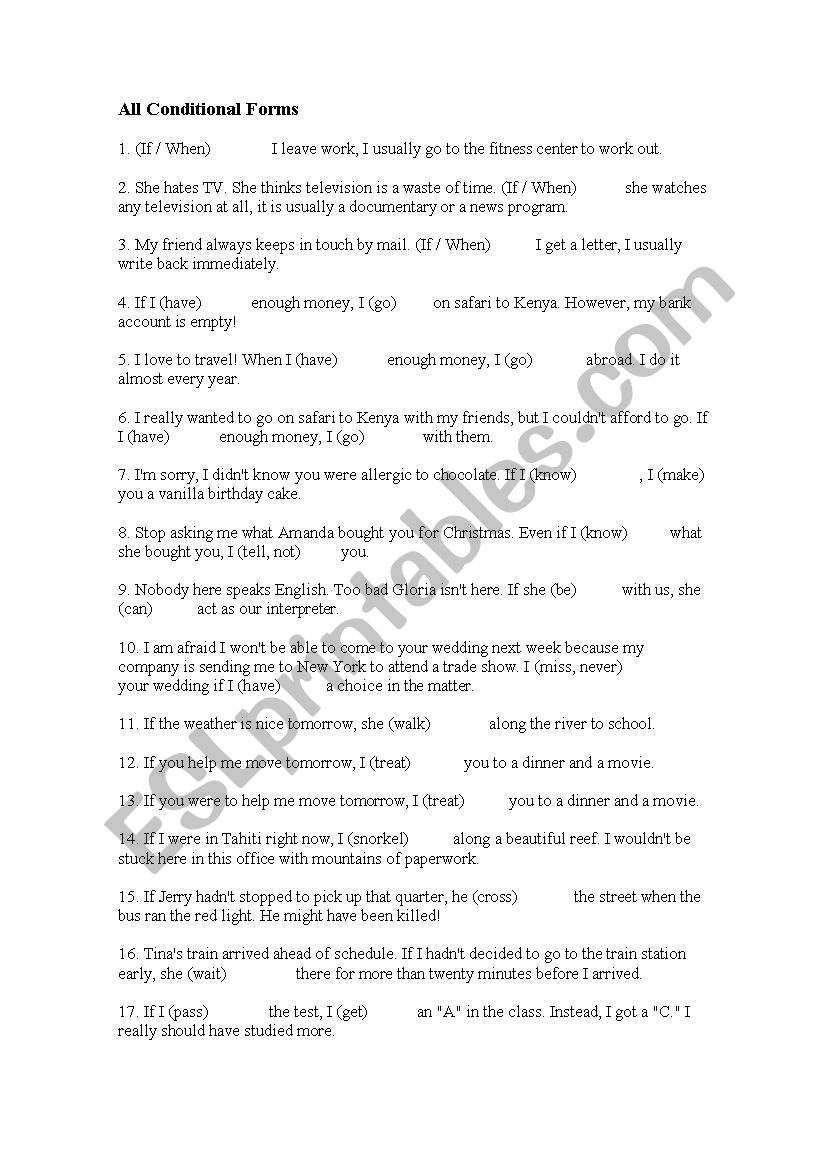 All Conditional forms Exercices