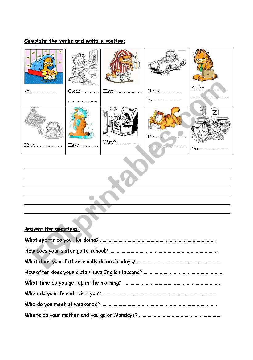 present simple - routine worksheet