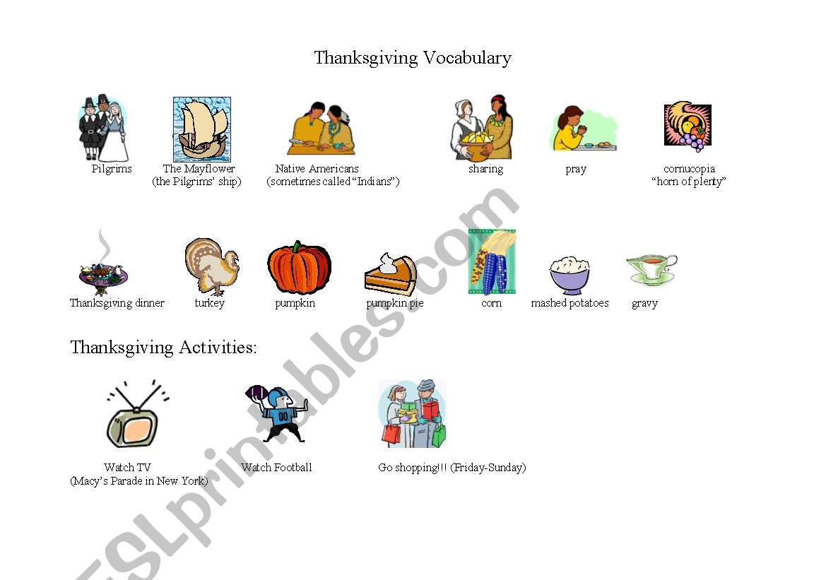 Thanksgiving Vocabulary worksheet