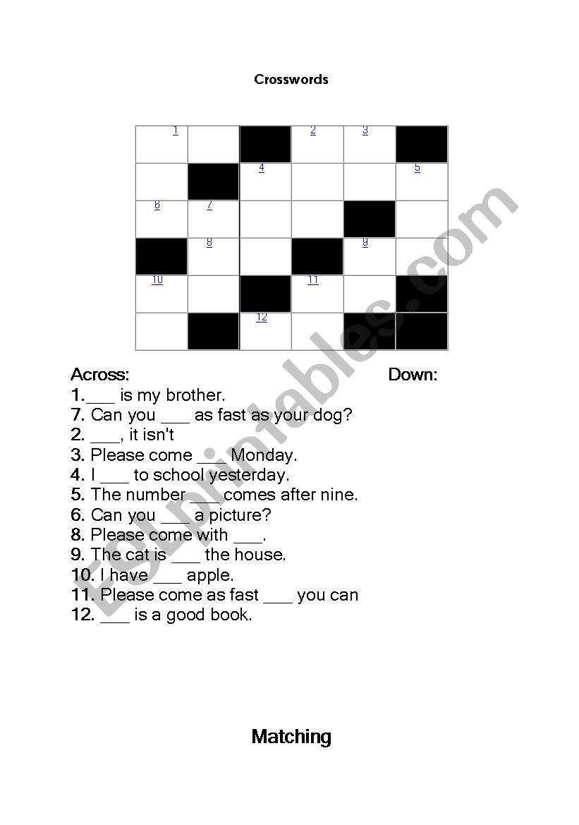 crossword worksheet