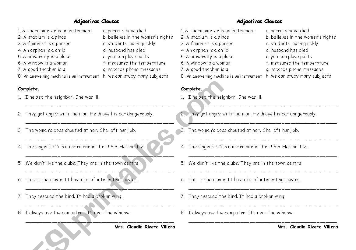 adjectives clauses and prepositions of time