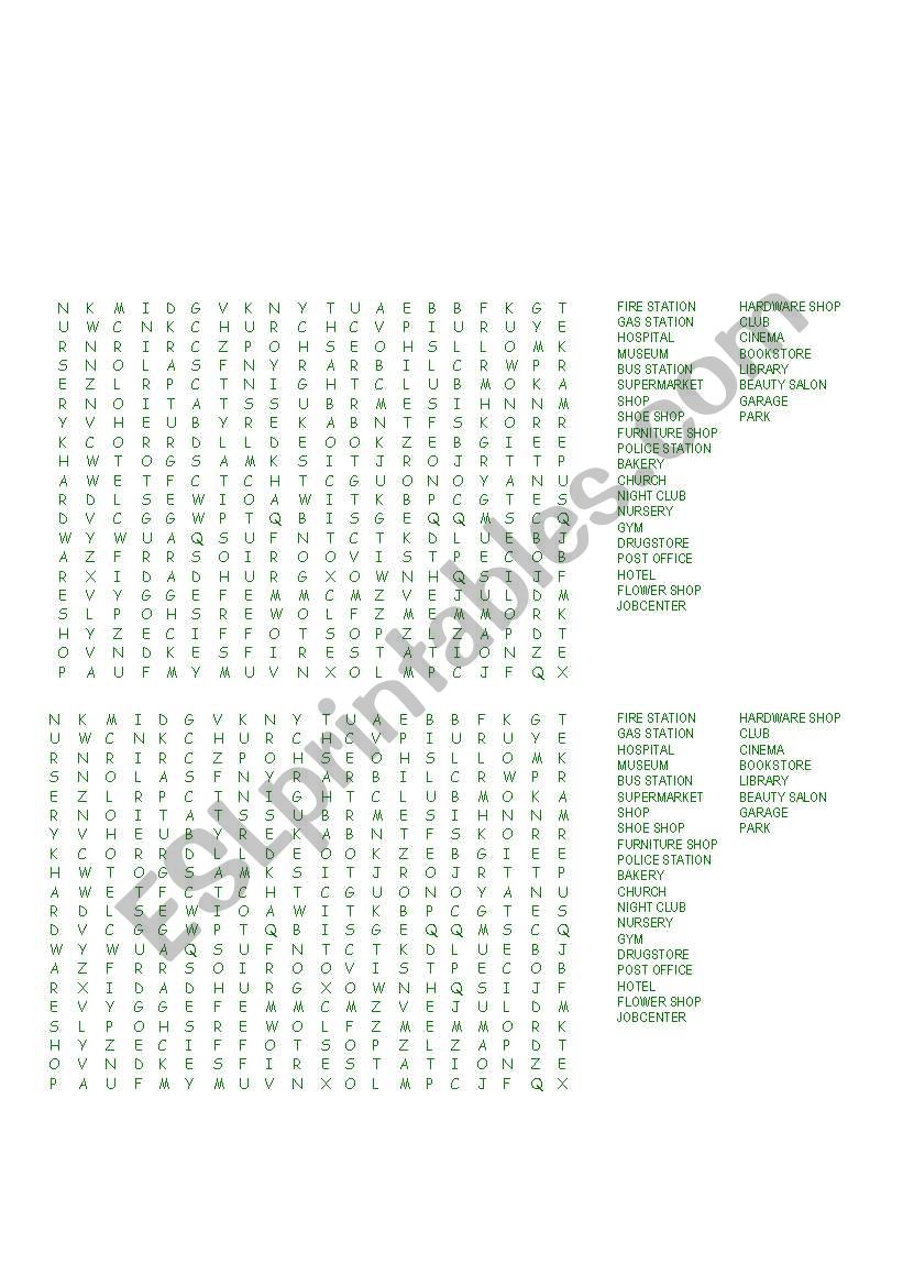 places wordsearch worksheet