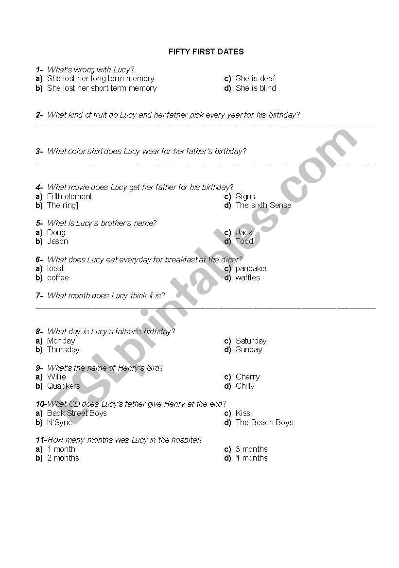 Fifty First Dates worksheet