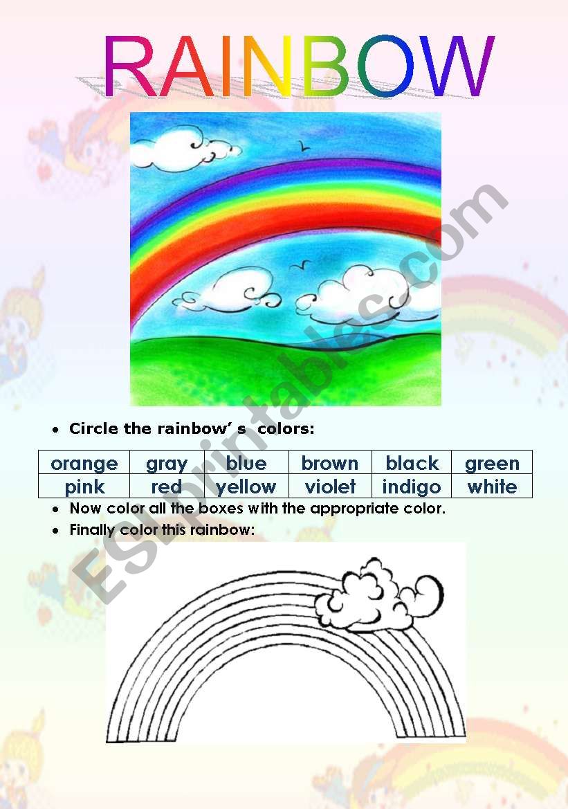 Rainbows color worksheet