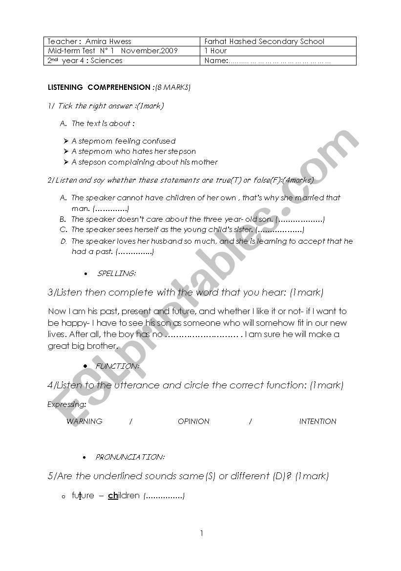mid term english test 2nd year