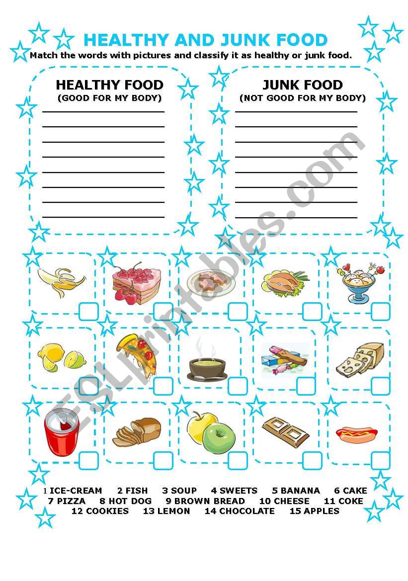 HEALTHY AND JUNK FOOD worksheet