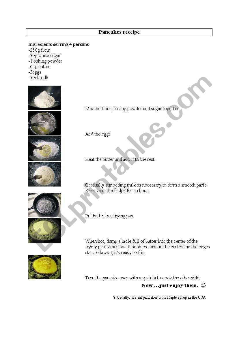 Baking pancakes worksheet