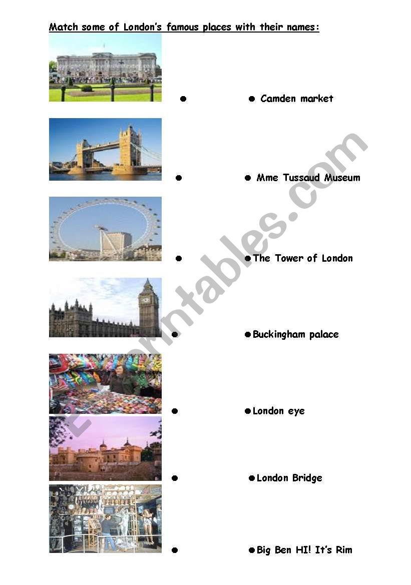 London matching worksheet