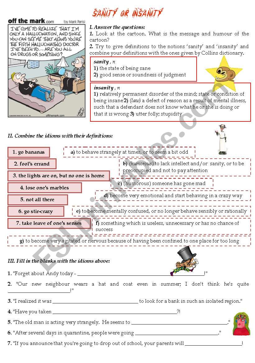 SANITY OR INSANITY worksheet