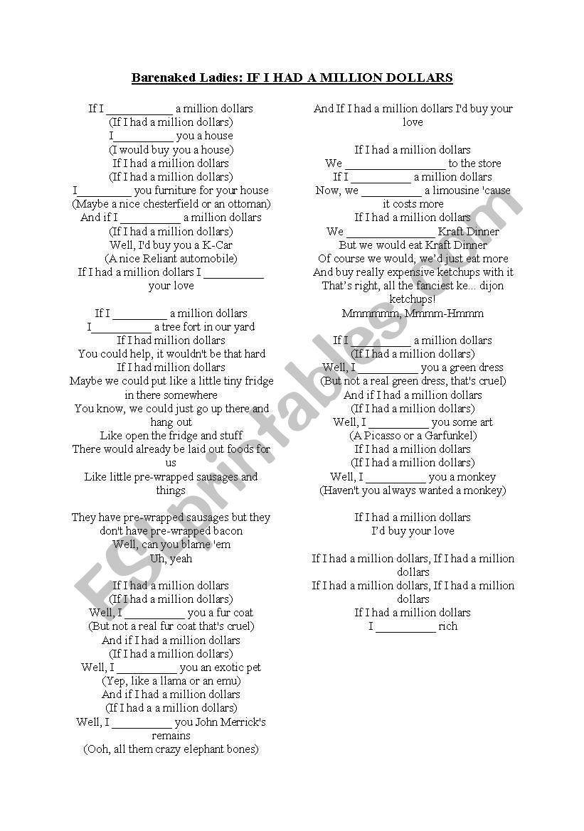 conditional clauses song worksheet