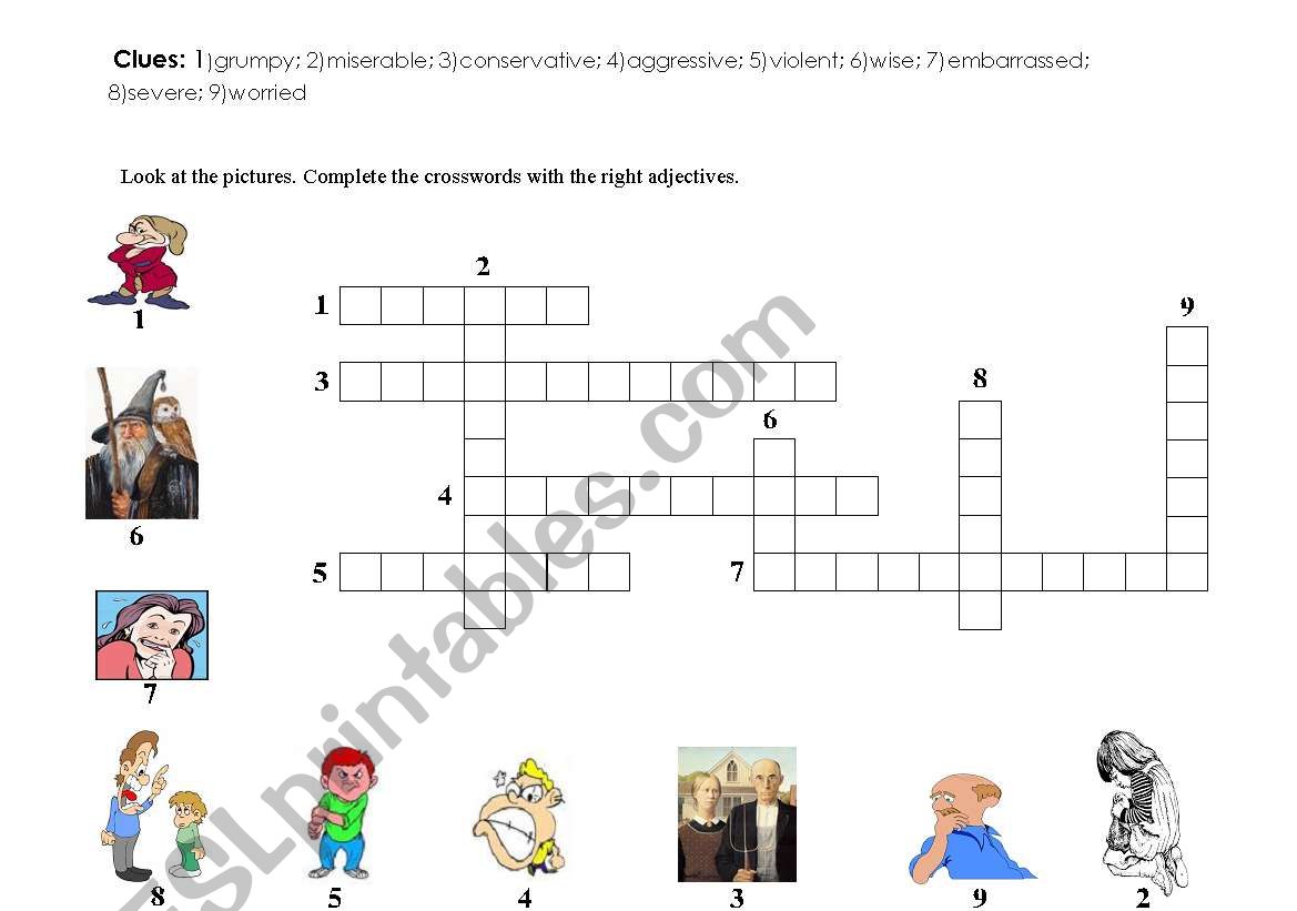 adjectives crosswords worksheet