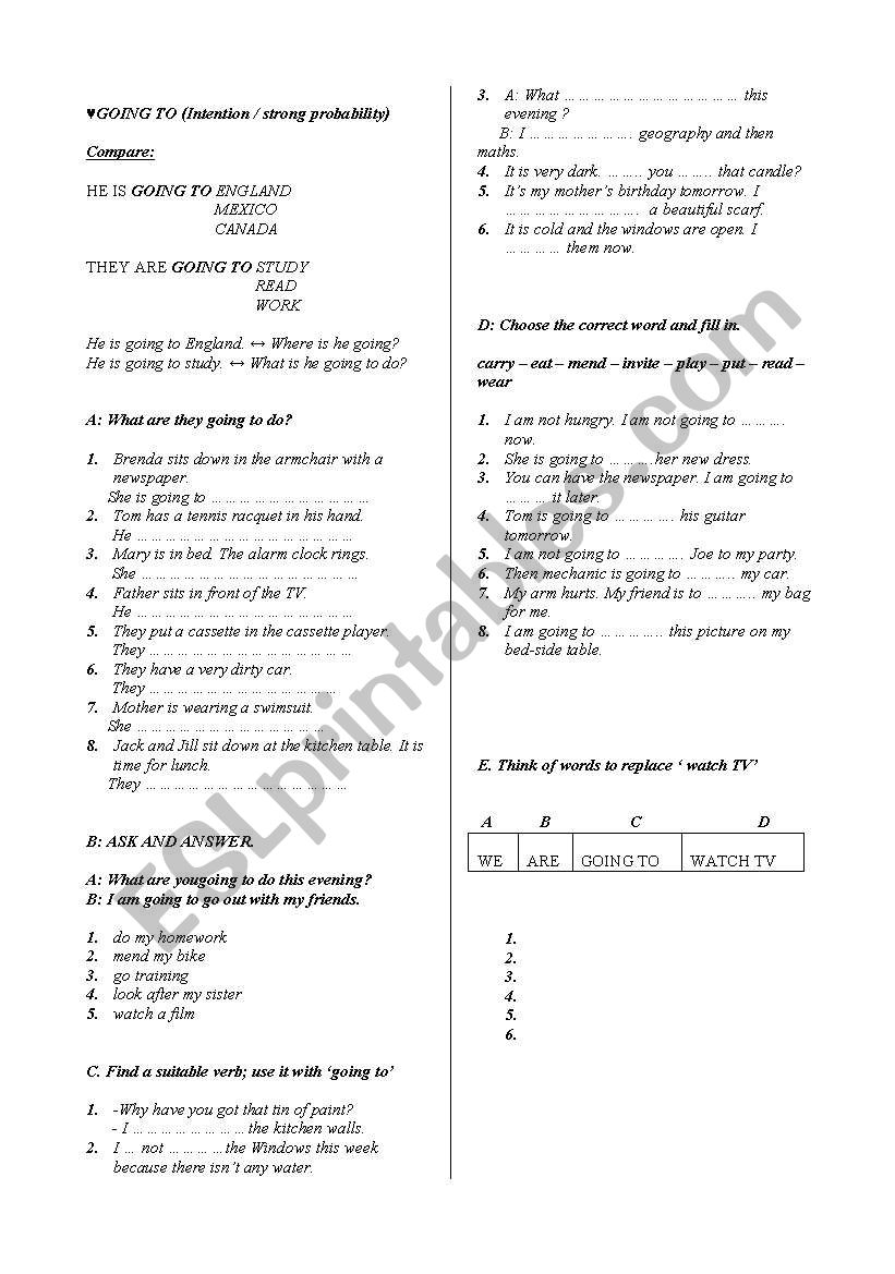 going to future tense worksheet