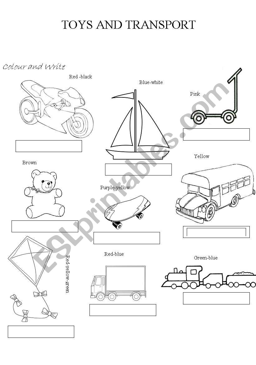 toys  colouring & writing worksheet 