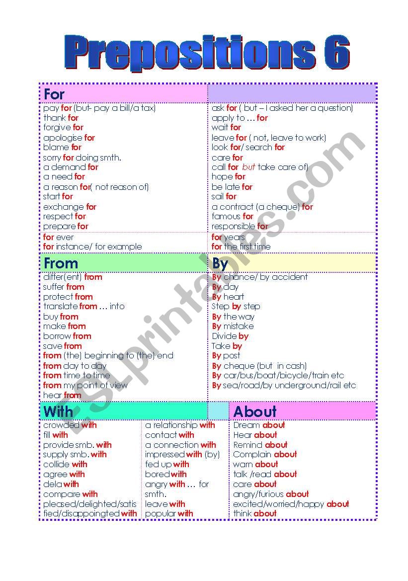 Preposition NEW 6 worksheet