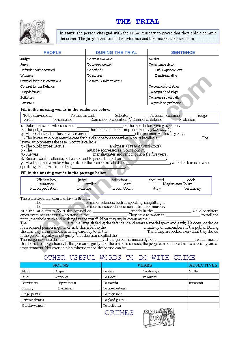 CRIMES and THE TRIAL worksheet