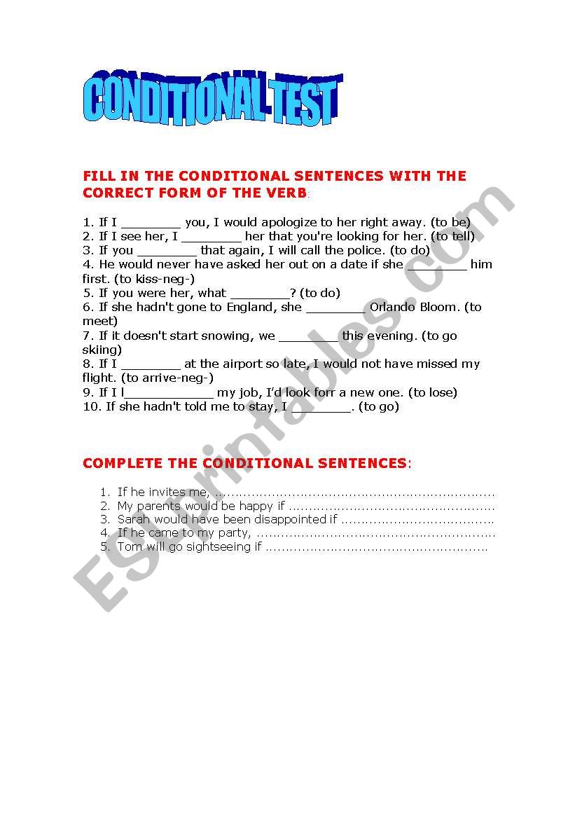 conditional exercises worksheet