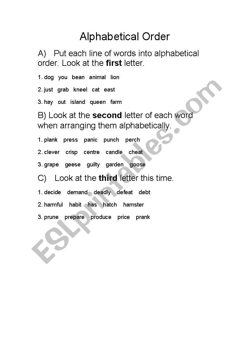 Alphabetical  Order worksheet