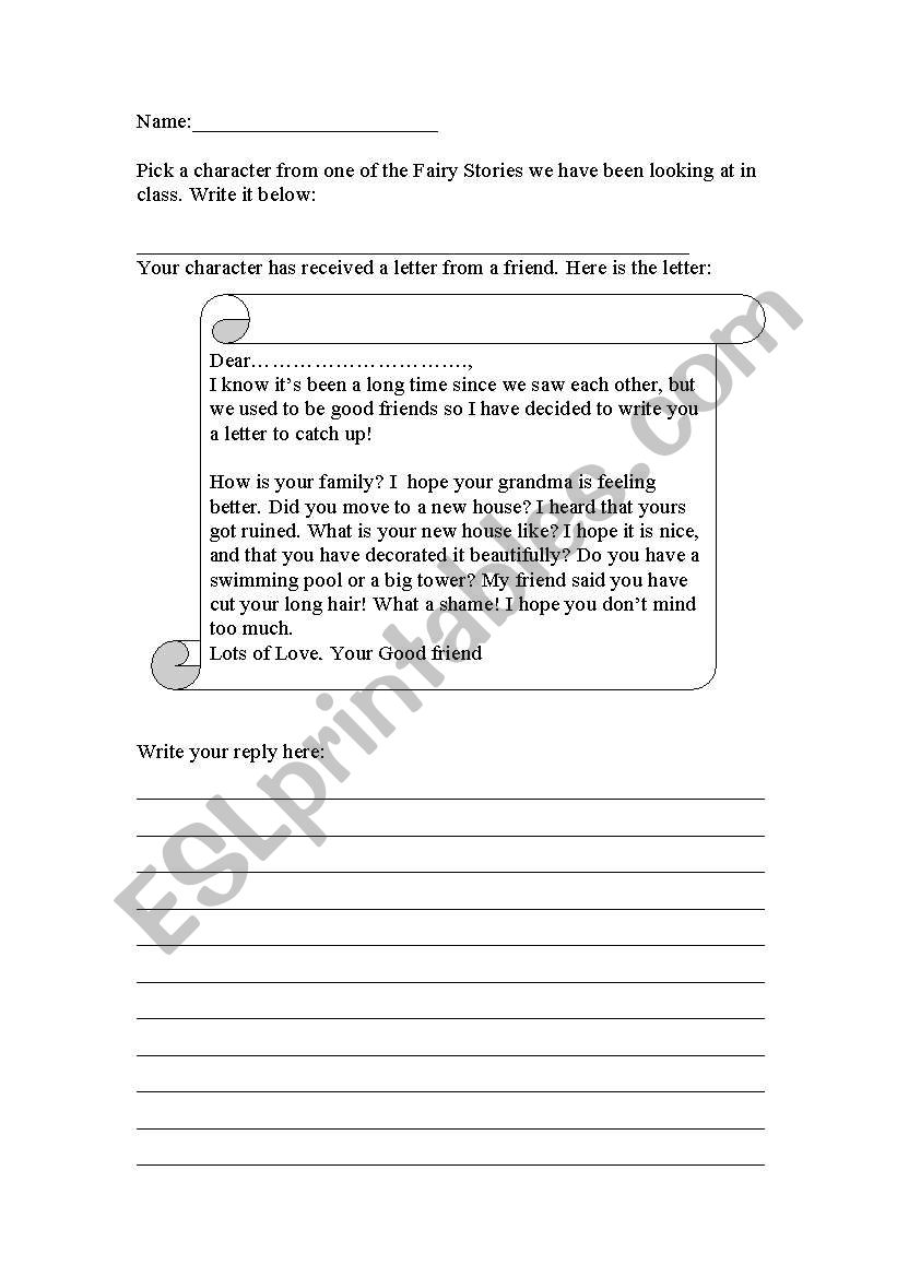 Fairy Tales - writing letters worksheet