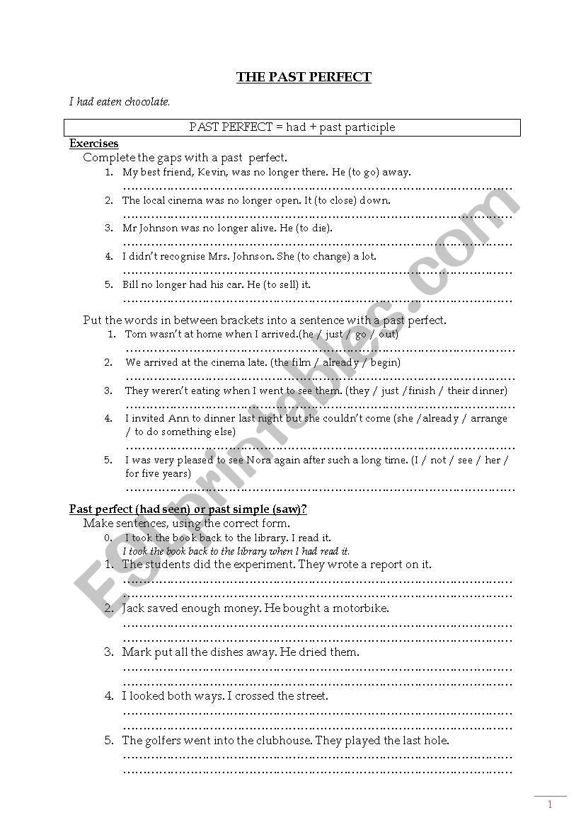 Past perfect worksheet