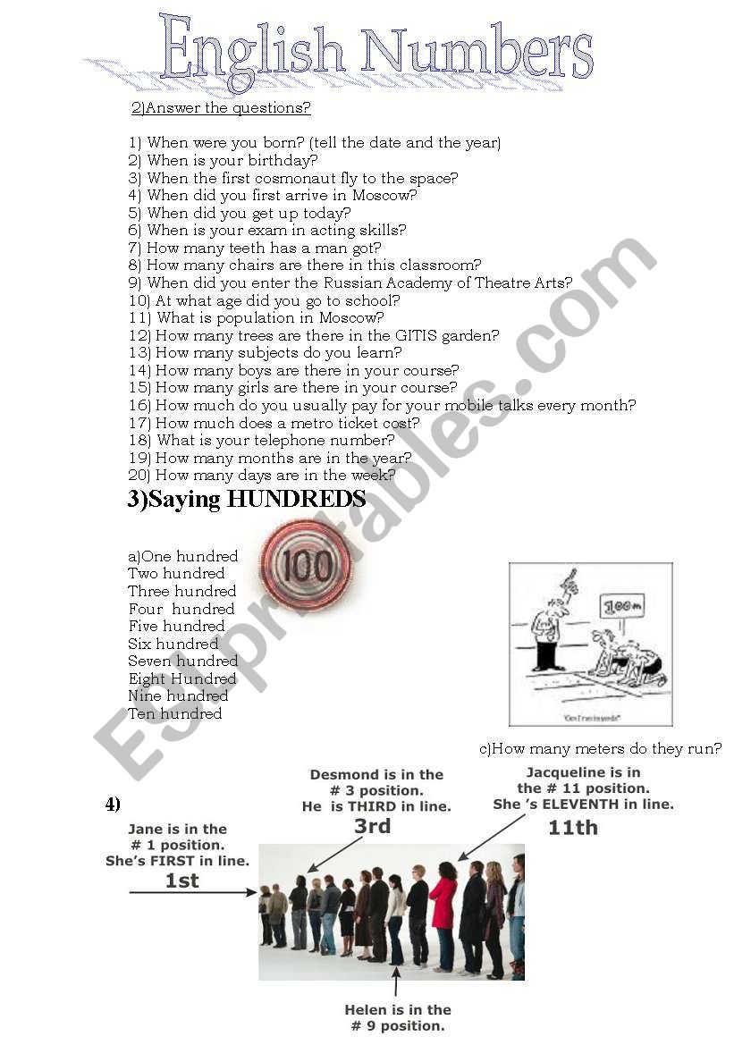 English numbers worksheet