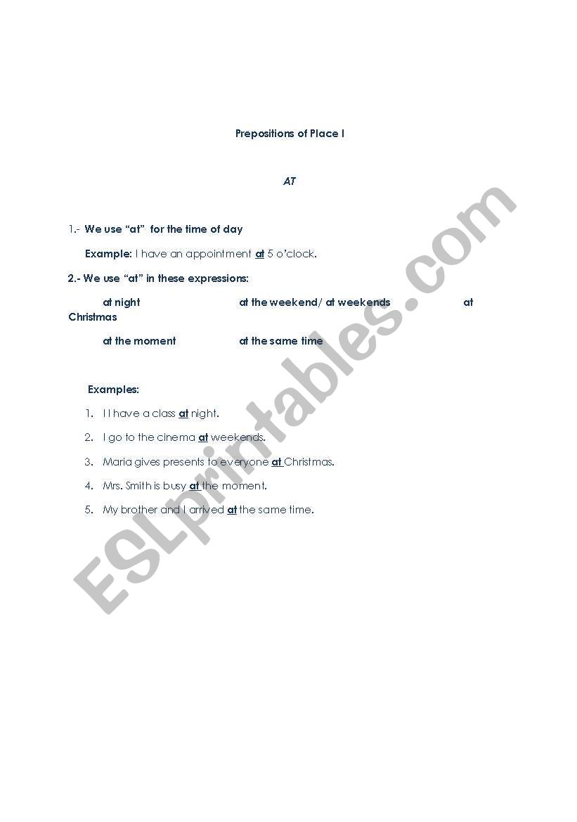 Prepositions of Place I worksheet
