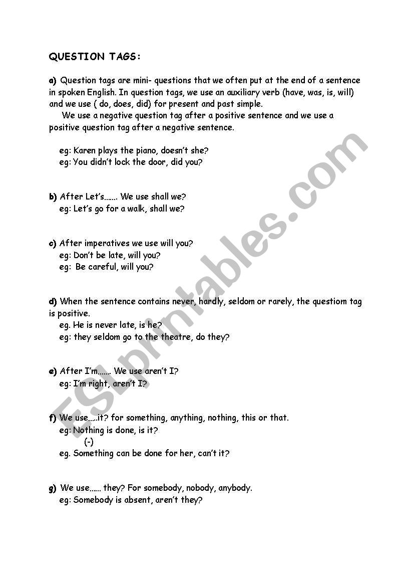 tag questions worksheet