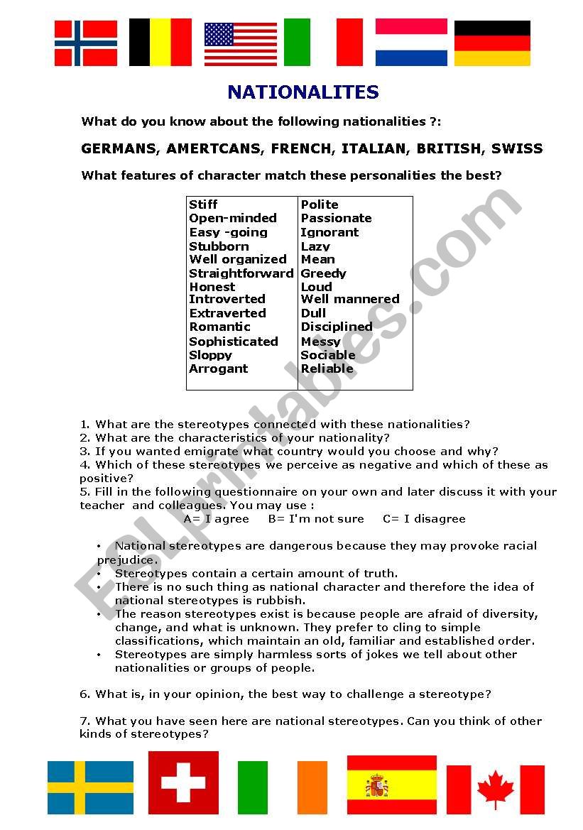 Speaking Activity - National Stereotypes