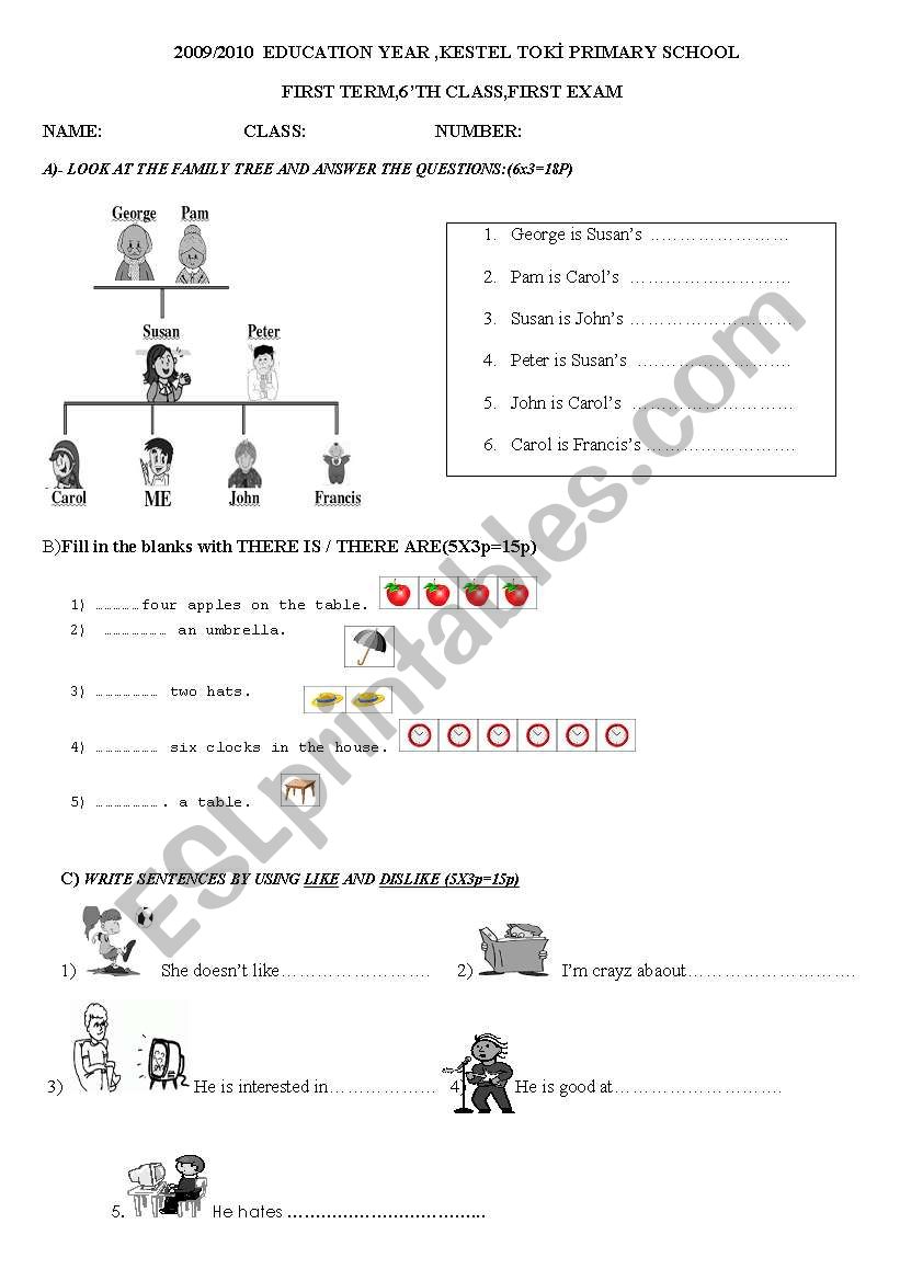 exam worksheet