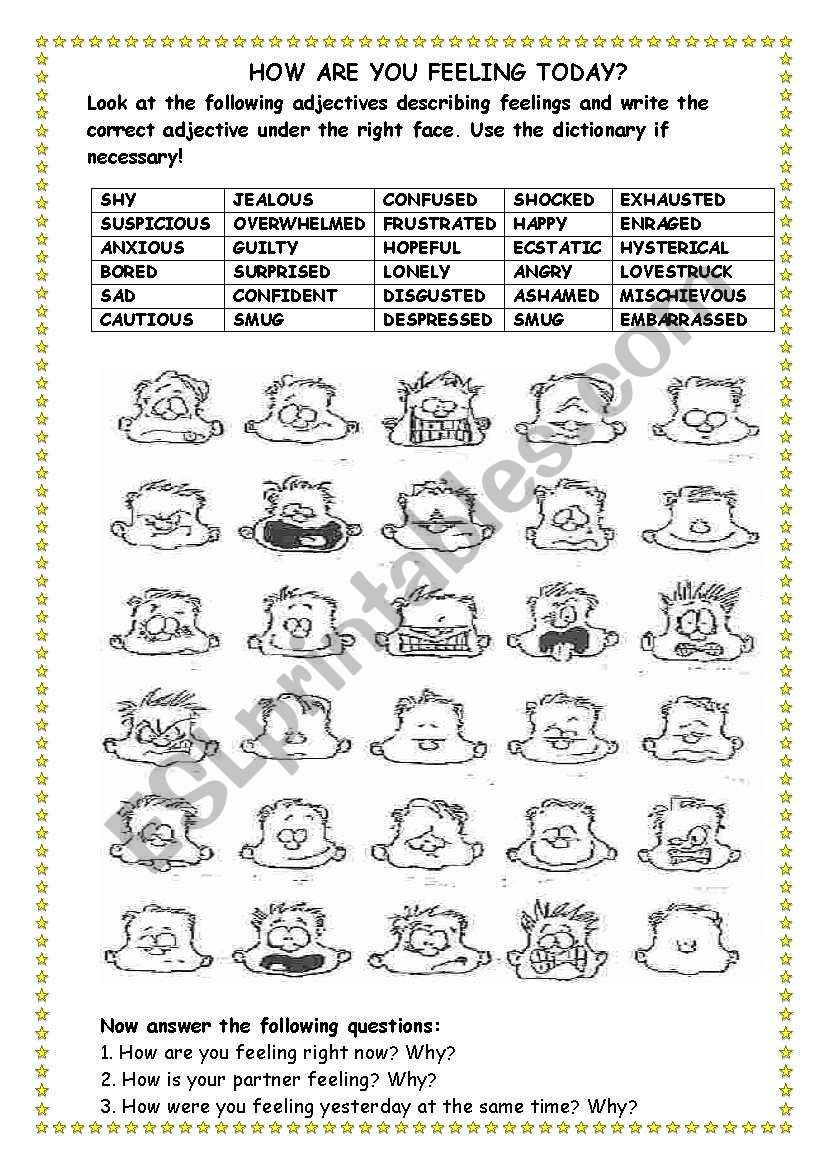 Describing feelings! worksheet