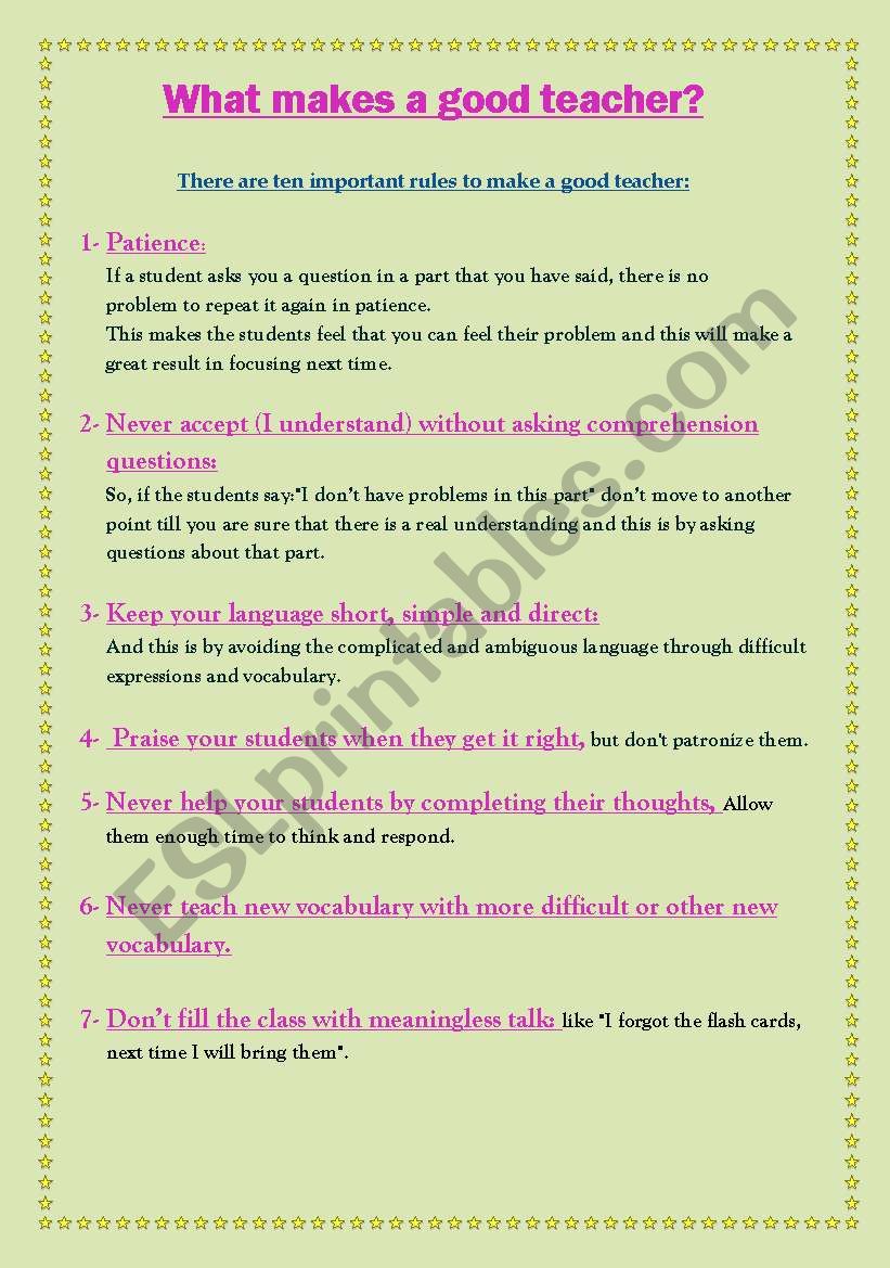 what makes agood teacher? worksheet