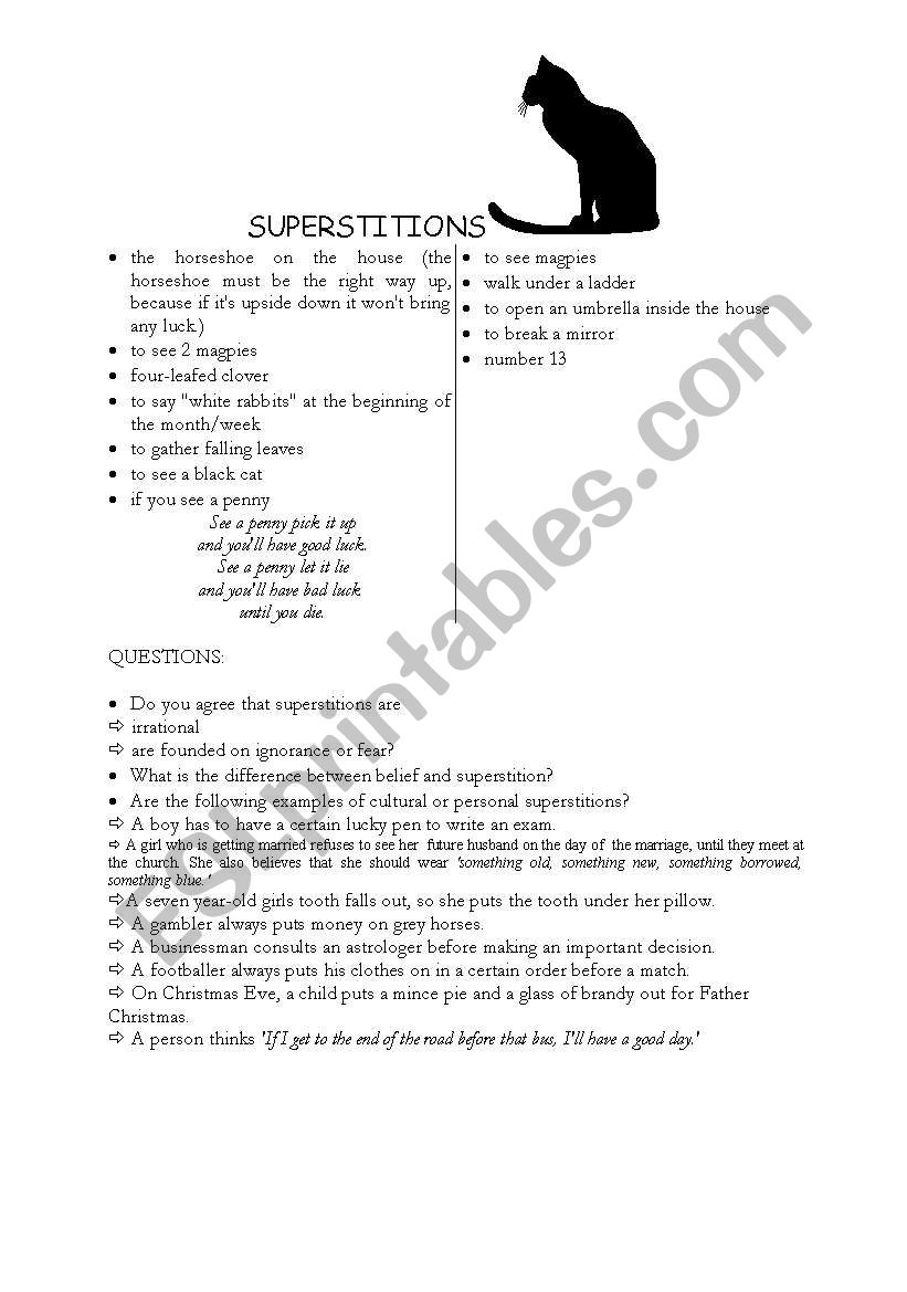 SUPERSTITIONS worksheet