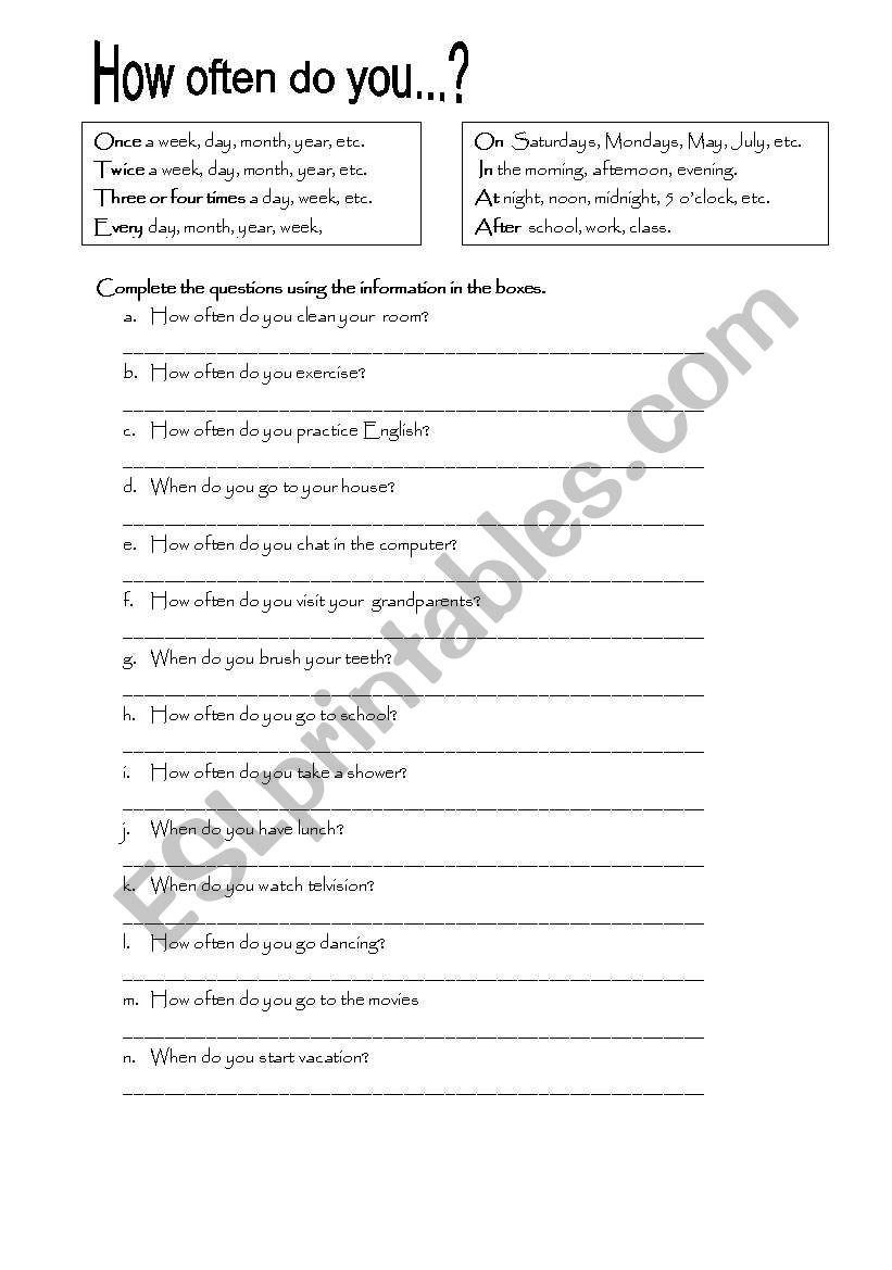 how often do you...? worksheet