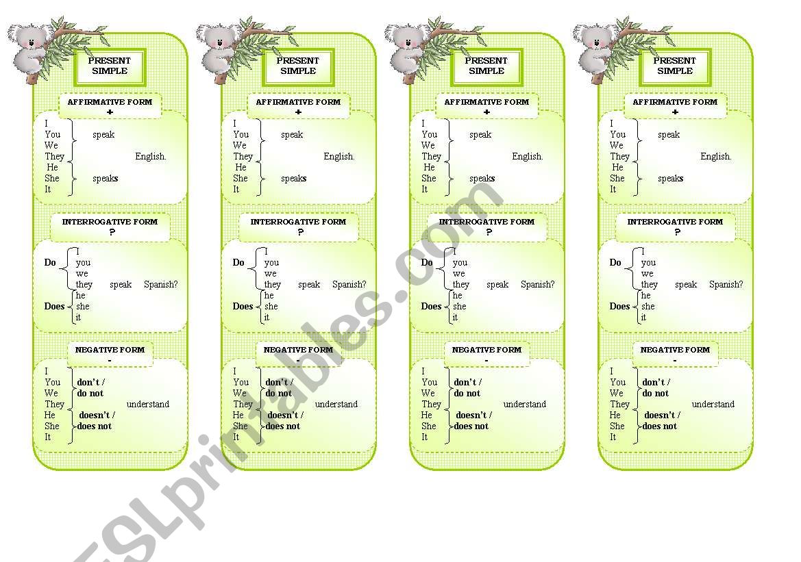 present simple bookmarks worksheet
