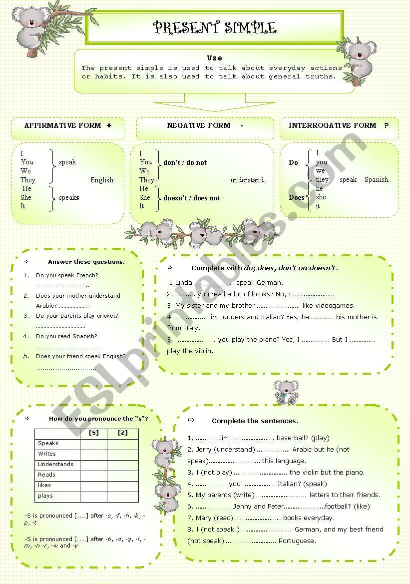 Present simple worksheet