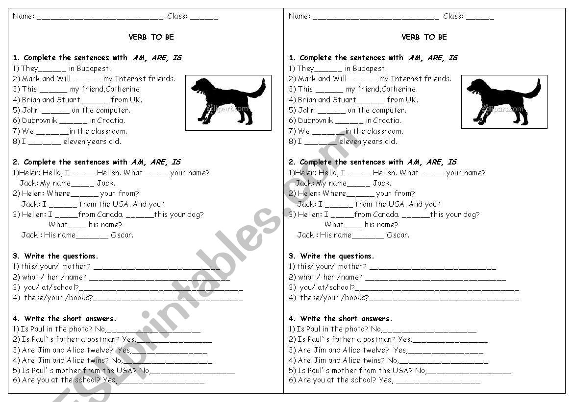 The present  of verb TO BE worksheet